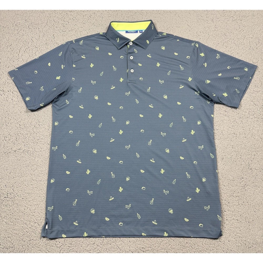 Devereux Polo Shirt Mens Large Blue Fiesta‎ Graphic AOP Golf Performance Stretch